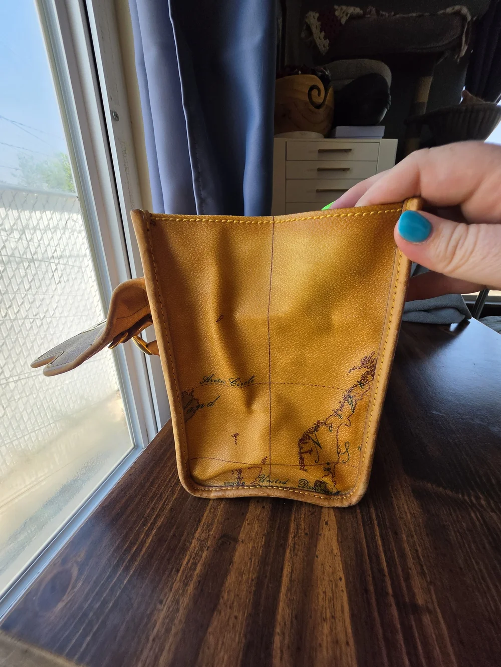 Alviero Martini Brown Map-Print Top Handle Bag